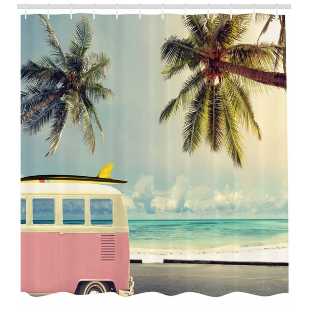Summer Sea Beach Surfing Board Creative Fabric Shower Curtain Set Bathroom Decor